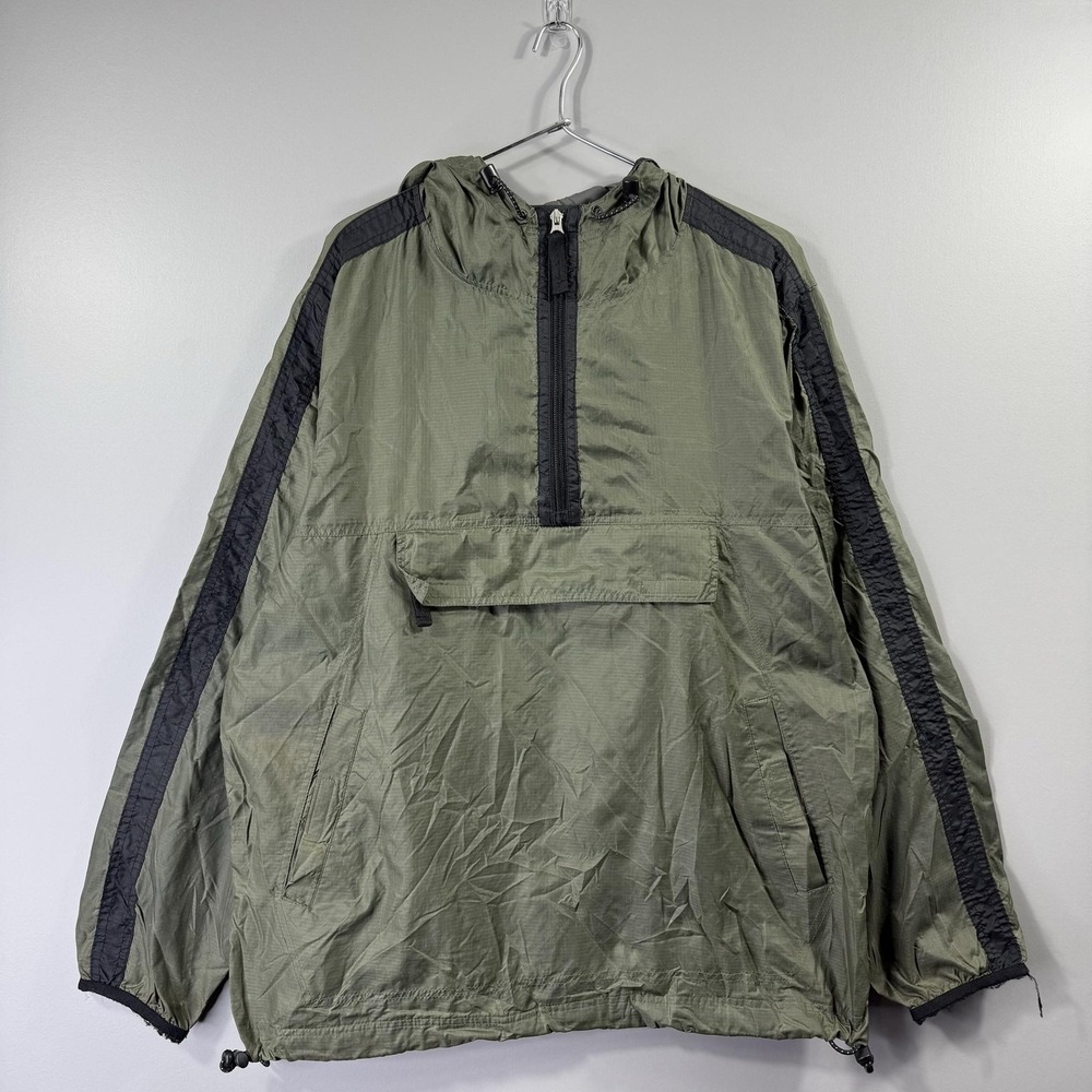 Vintage Gap Jacket Mens Medium Green Nylon Hooded Anorak 1/4 Zip Pullover 2000s